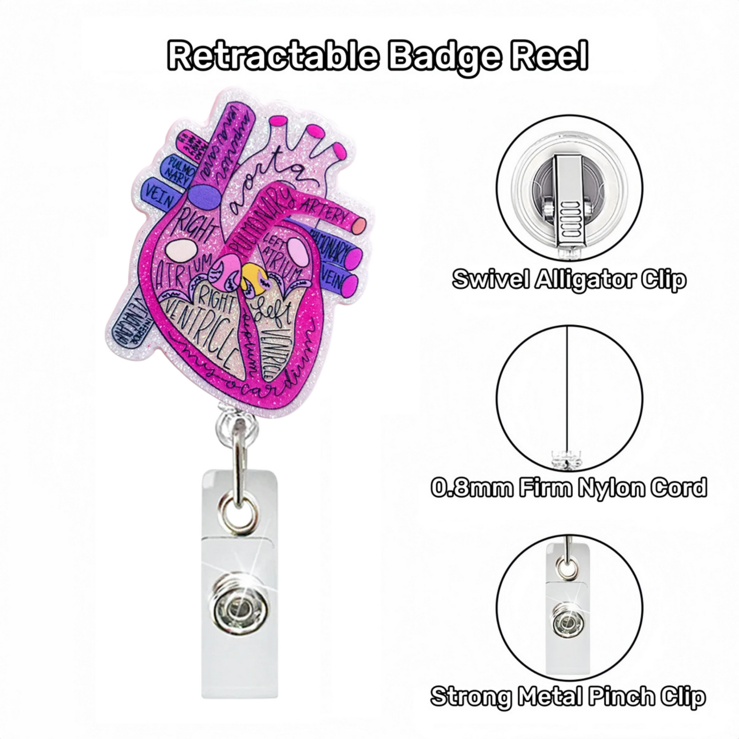 Acrylic Pink Heart Badge Reel