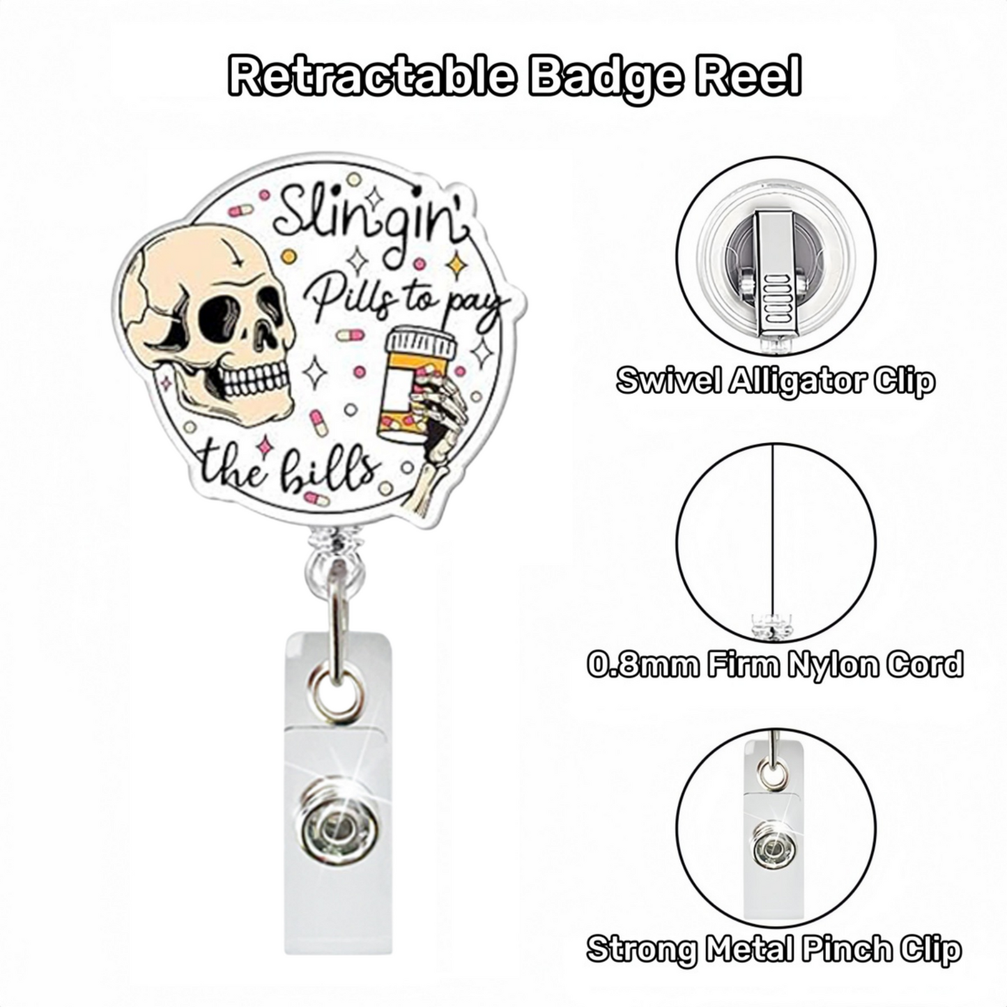Acrylic Slingin Pills To Pay Badge Reel