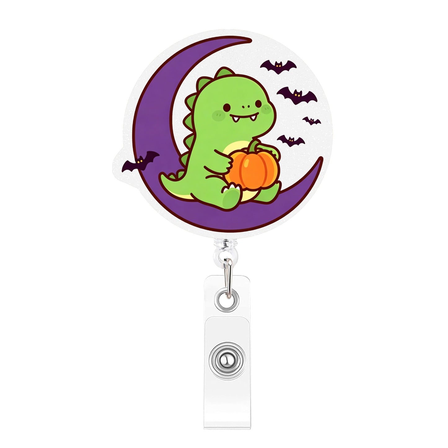 Dinosaur Sitting On The Moon Acrylic Badge Reel
