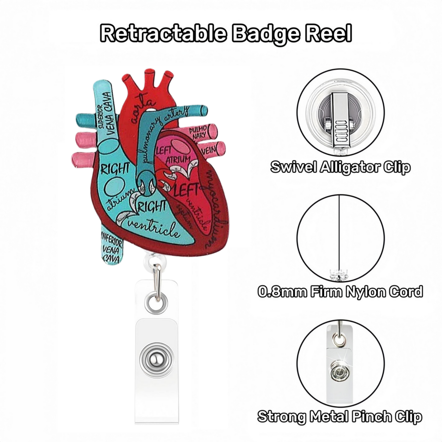 Acrylic See-Through Red And Blue Heart Badge Reel