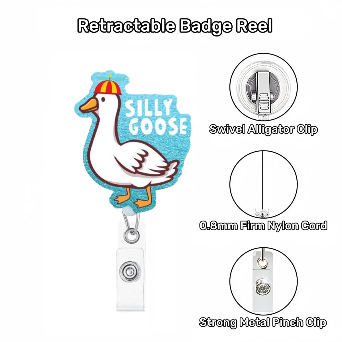 Acrylic Light Blue Silly Goose Badge Reel