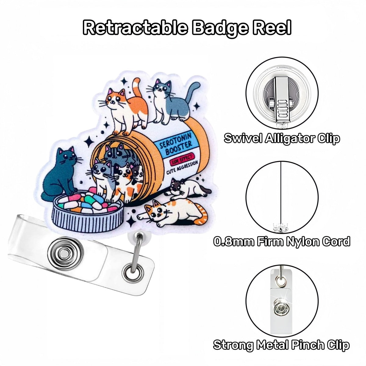 Acrylic Cat Group Bottle Retractable Badge Reel