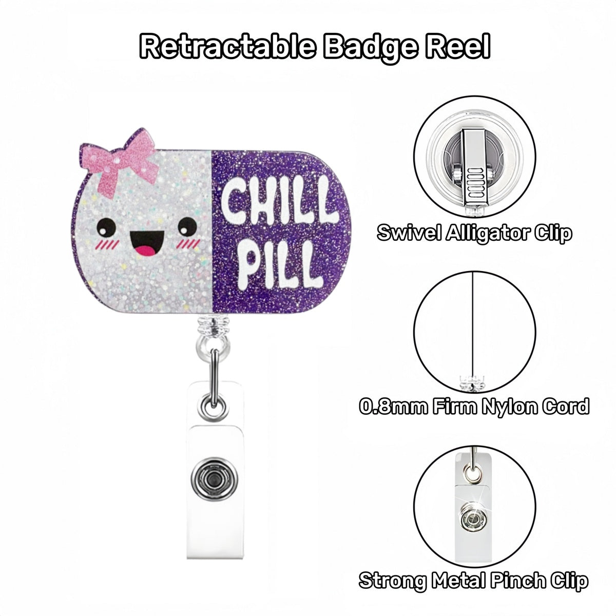 Acrylic Cute Chill Pill Capsule Shape Badge Reel