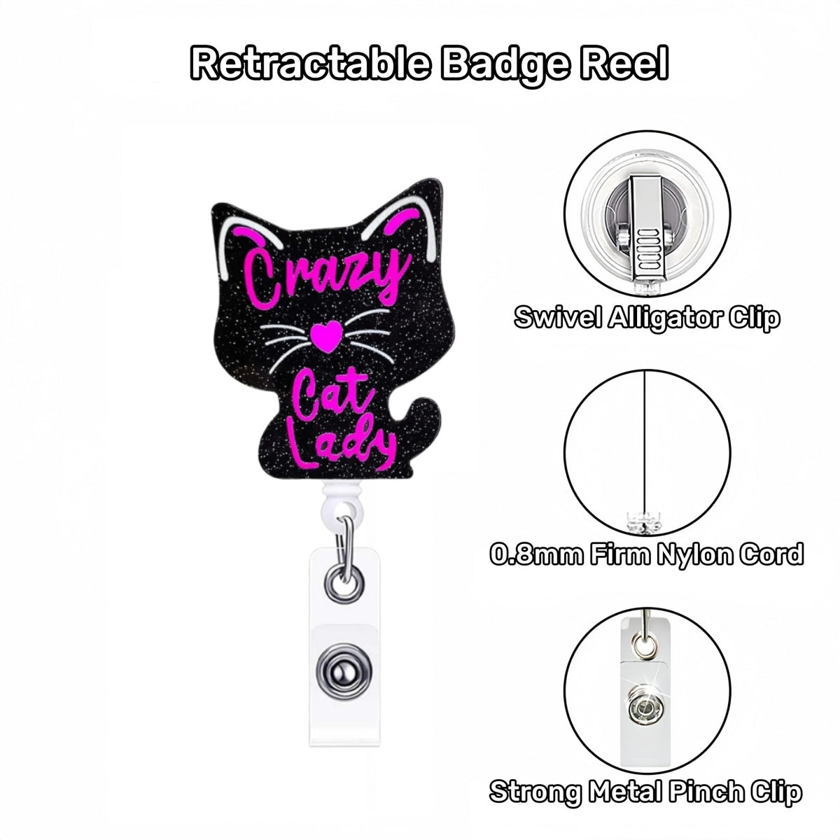 Acrylic Crazy Cat Lady Badge Reel
