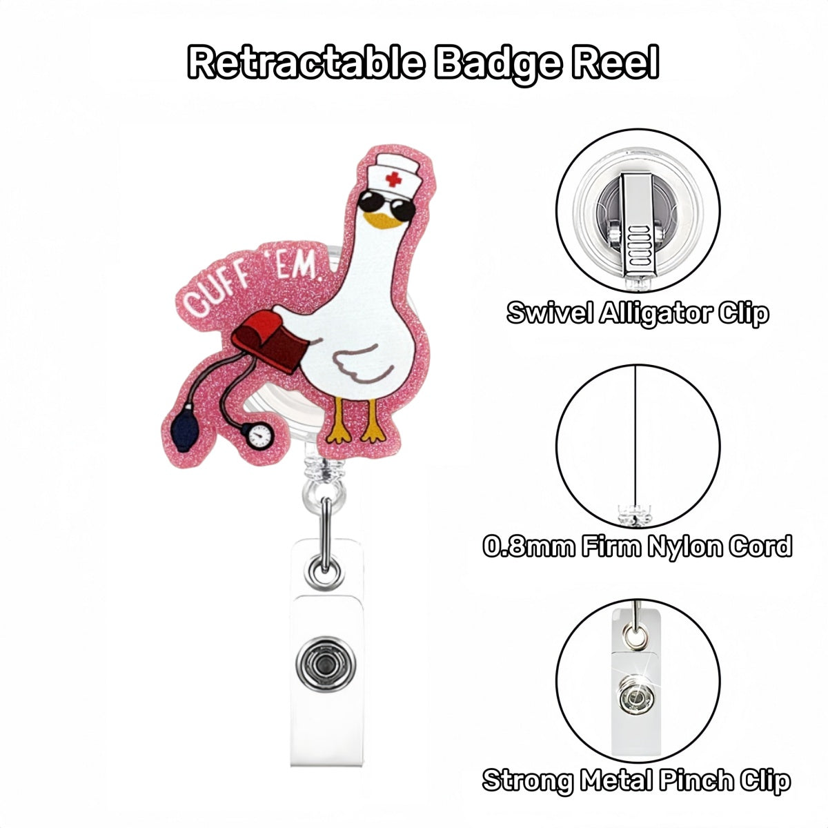 Acrylic Cuff Them Goose Pink Glitter Badge Reel