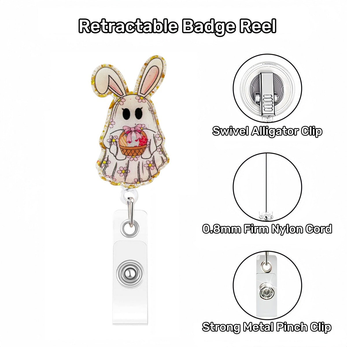 Acrylic Cute Bunny Retractable Badge Reel