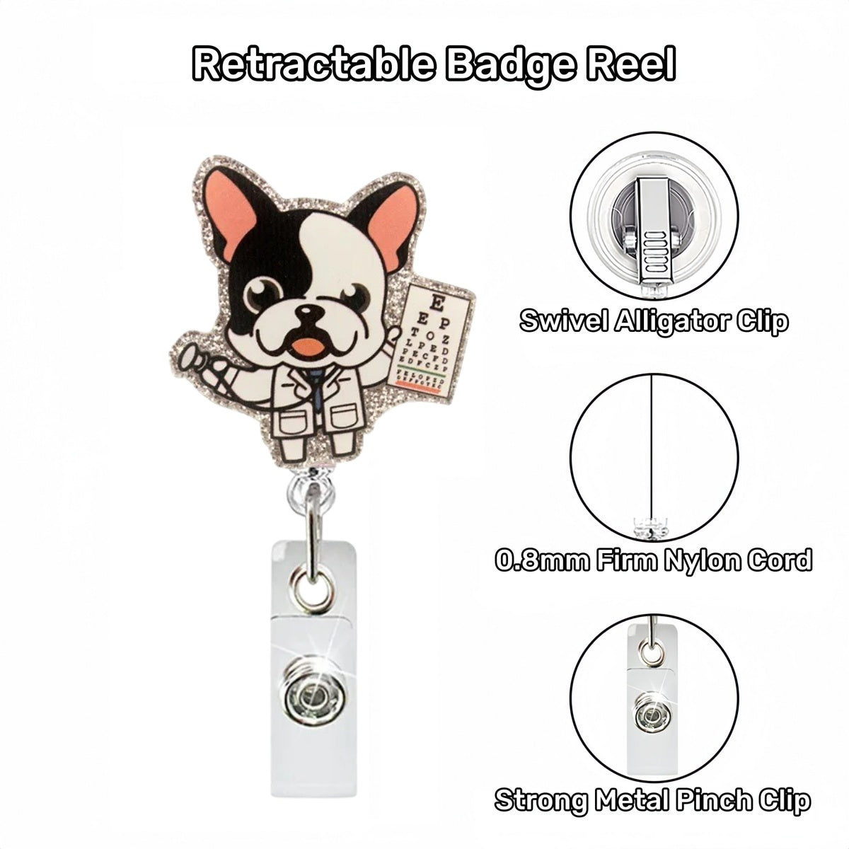 Acrylic Cute Dog Doctor Badge Reel