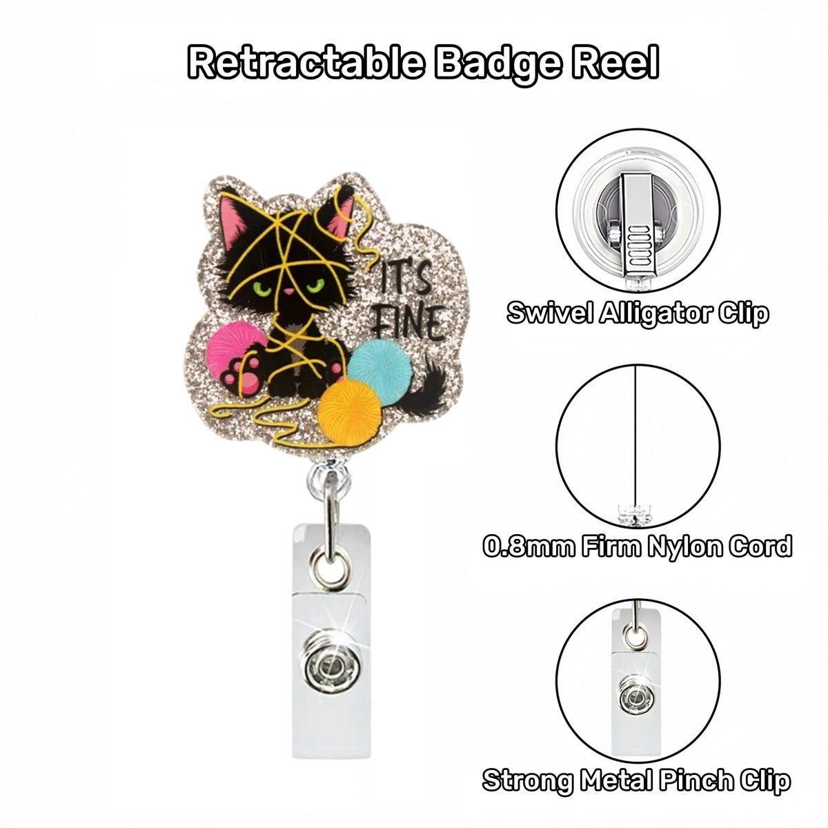 Acrylic It's Fine Mess Cat Badge Reel