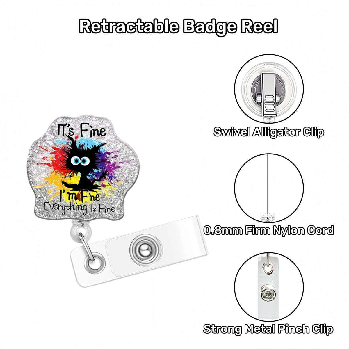 Acrylic It's Fine Everything is Fine Cat Badge Reel