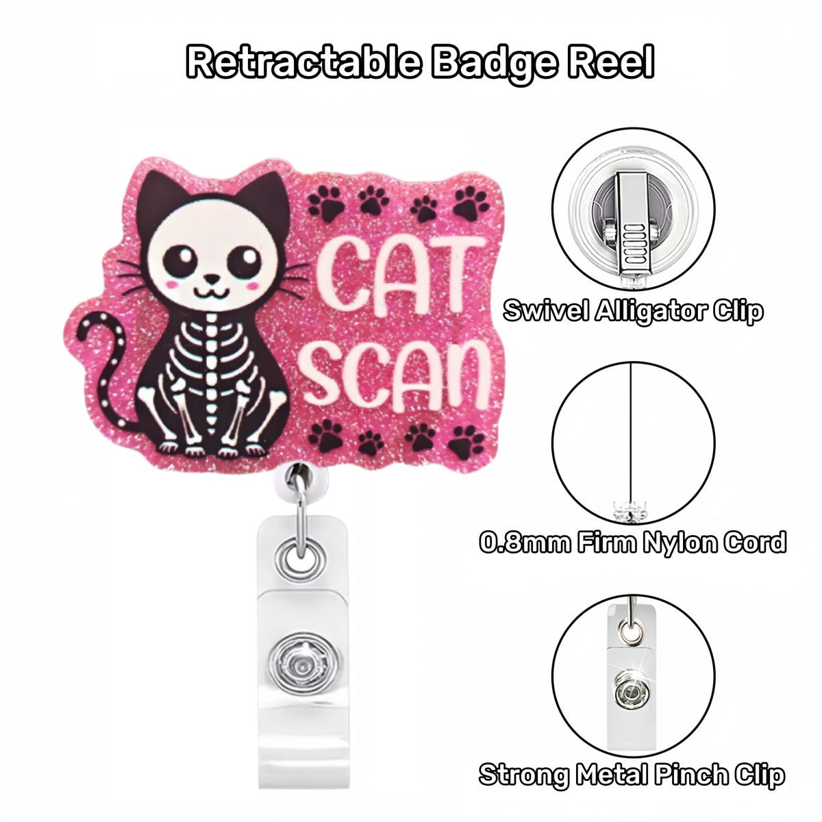 Acrylic Pink Cat Scan Badge Reel