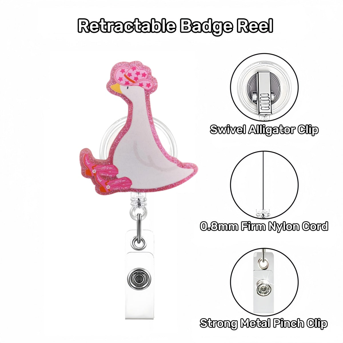 Acrylic Pink Silly Goose Badge Reel for Women Girls