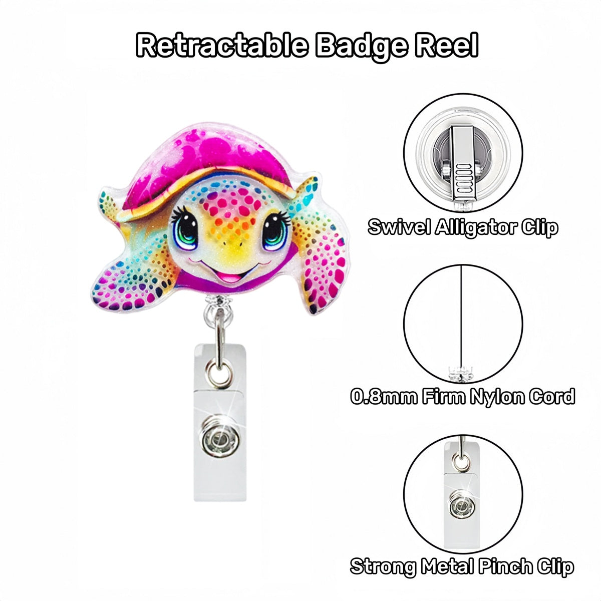 Acrylic Color Turtle Badge Reel for Girls Women
