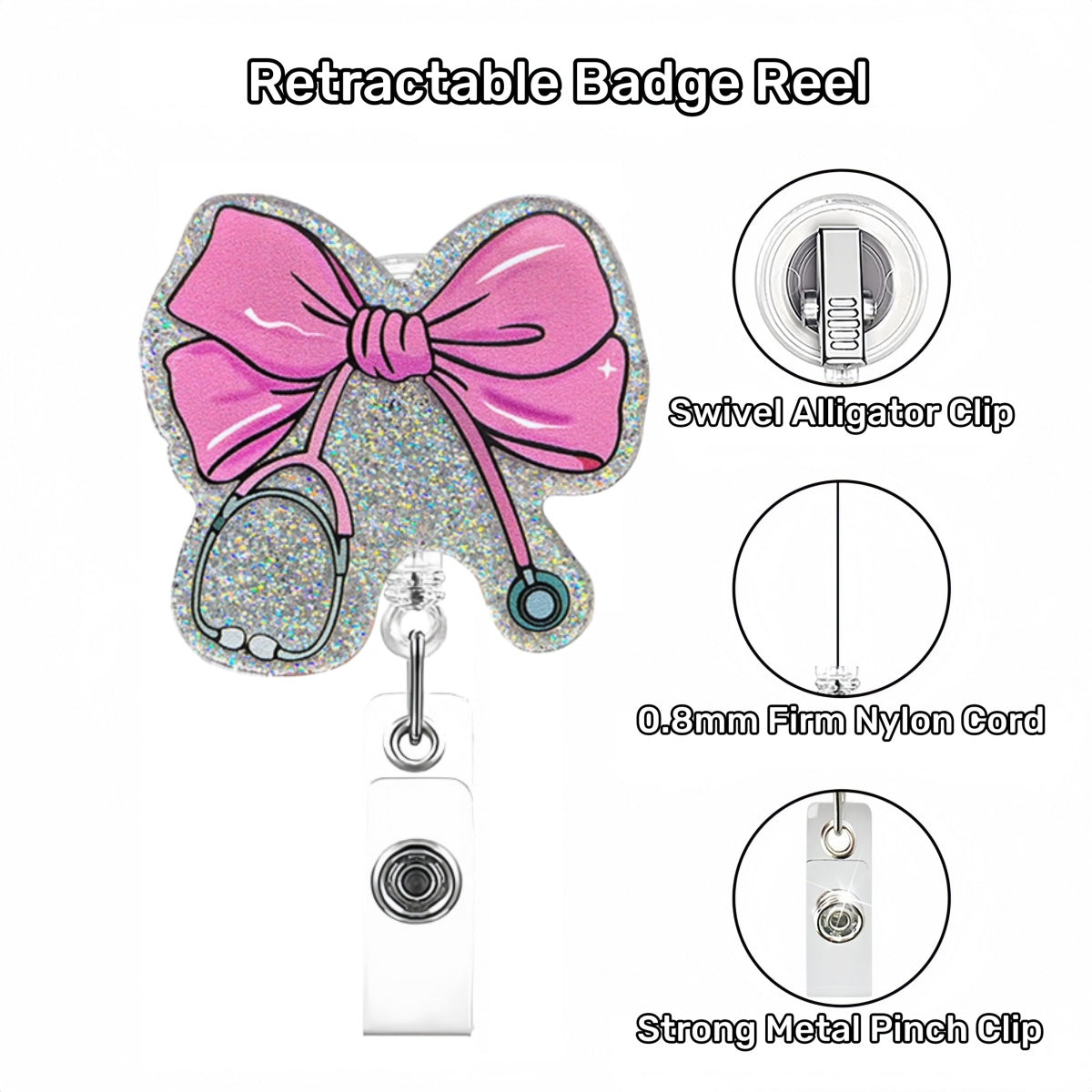 Acrylic Purple Bow Badge Reel for Medical Workers