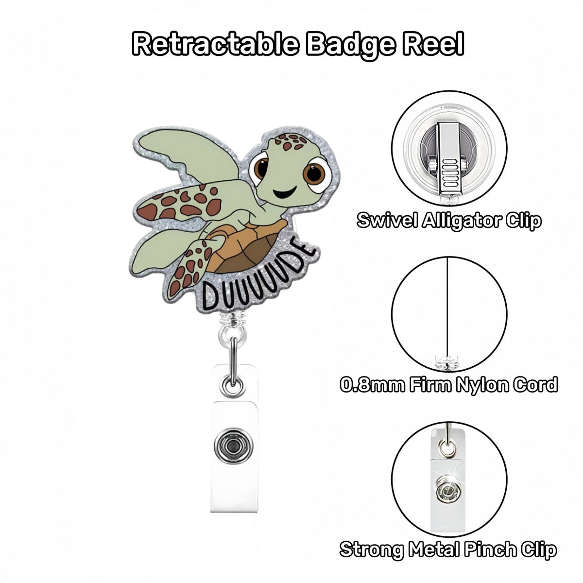 Acrylic Sea Turtle Retractable Badge Reel