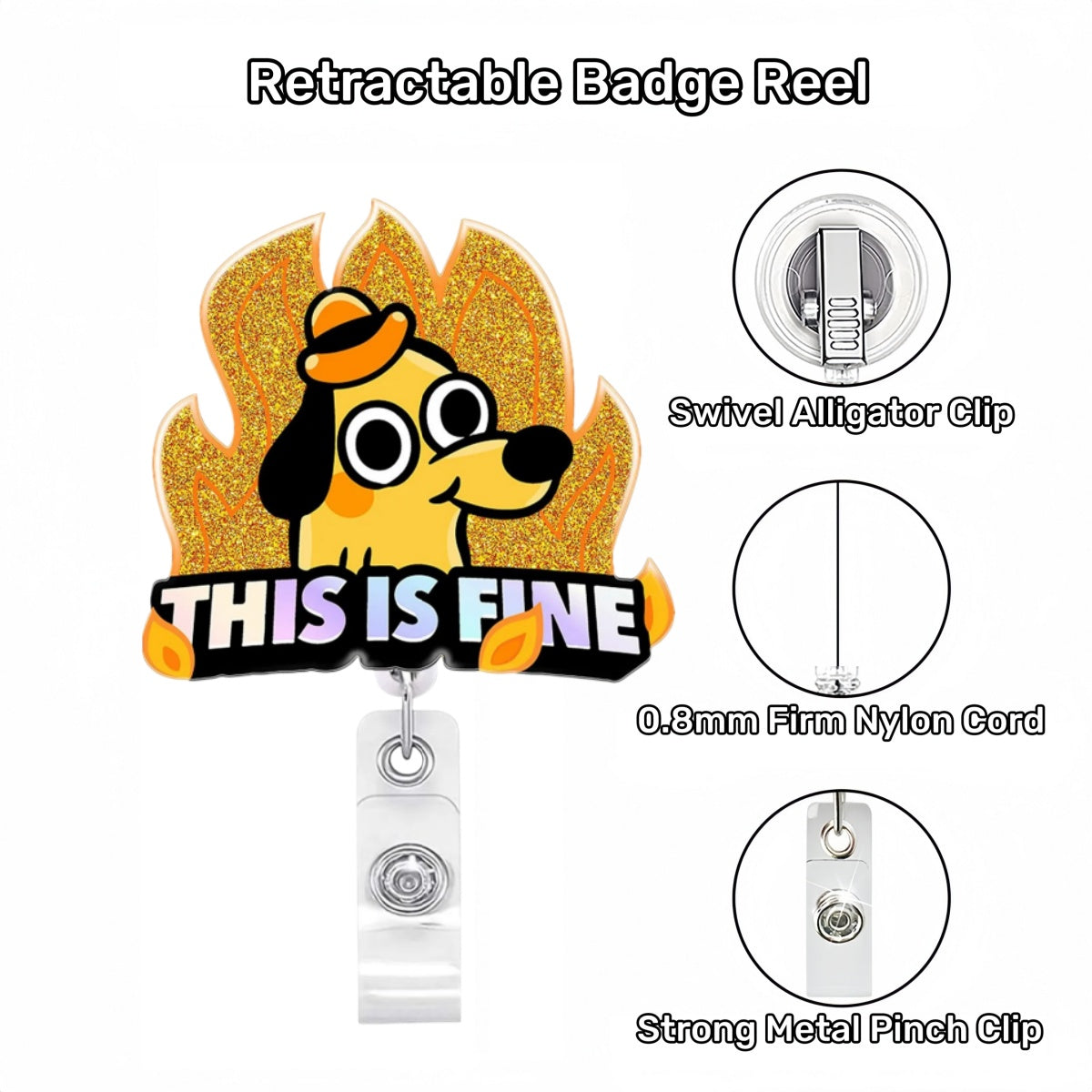 Acrylic This is Fine Dog Badge Reel