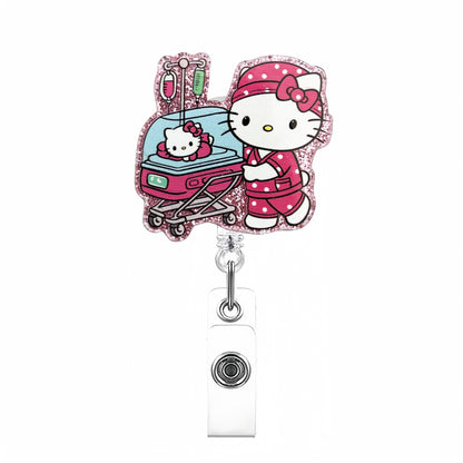 Acrylic Pink Delivery Room Cat Nurse Badge Reel