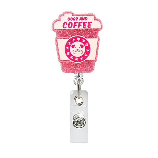 Acrylic Pink Dog Coffee Cup Badge Reel