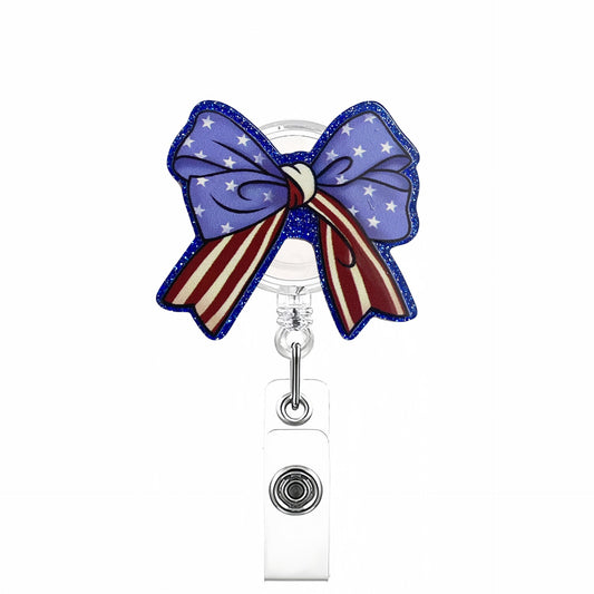 Acrylic American-style Stars and Stripes Bow Badge Reel