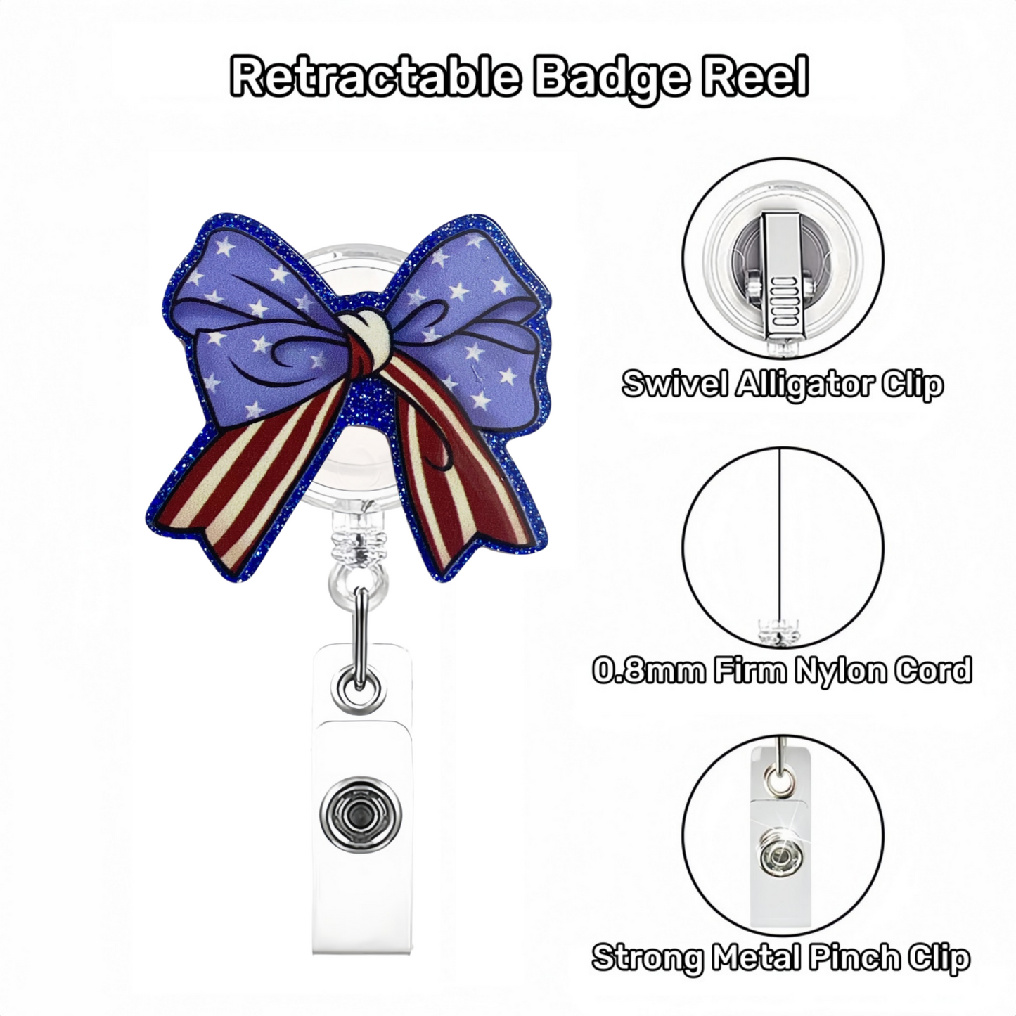 Acrylic American-style Stars and Stripes Bow Badge Reel