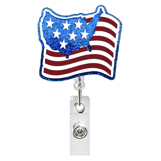 Acrylic American Flag with Map Badge Reel