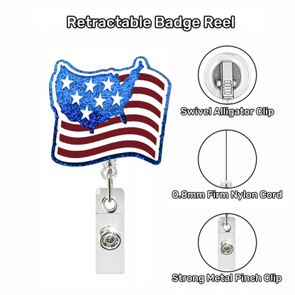 Acrylic American Flag with Map Badge Reel