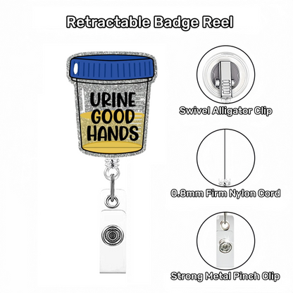 Acrylic Blue lid Uring Good Hands Badge Reel