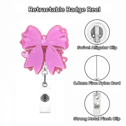 Acrylic Pink Heart Bow Badge Reel