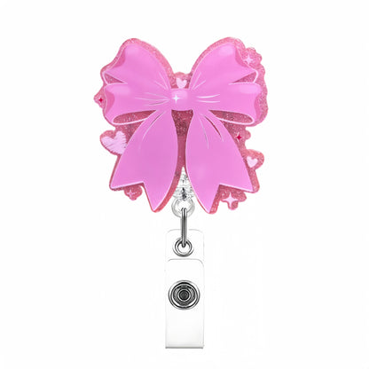Acrylic Pink Heart Bow Badge Reel