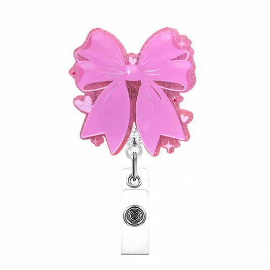 Acrylic Pink Heart Bow Badge Reel