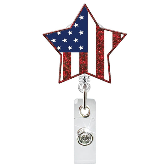 Acrylic Star-shaped American flag Badge Reel