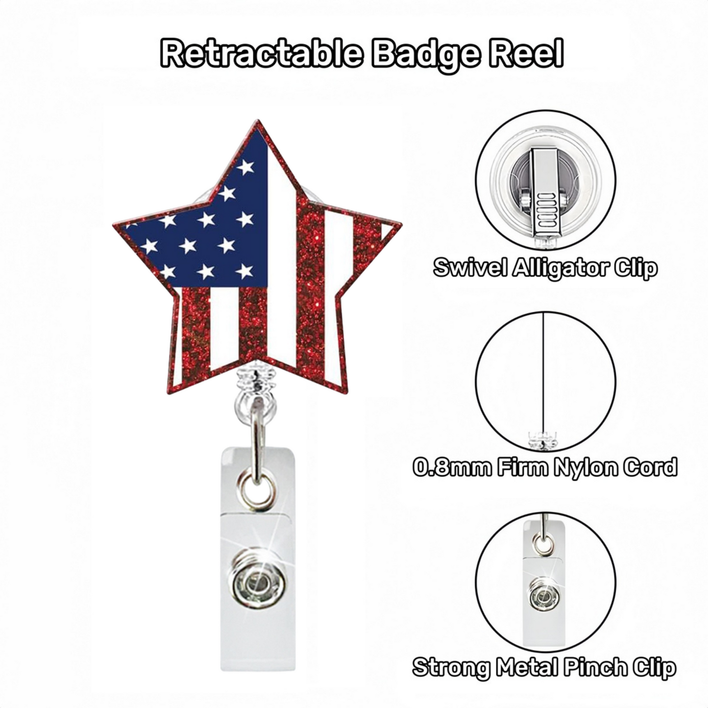 Acrylic Star-shaped American flag Badge Reel