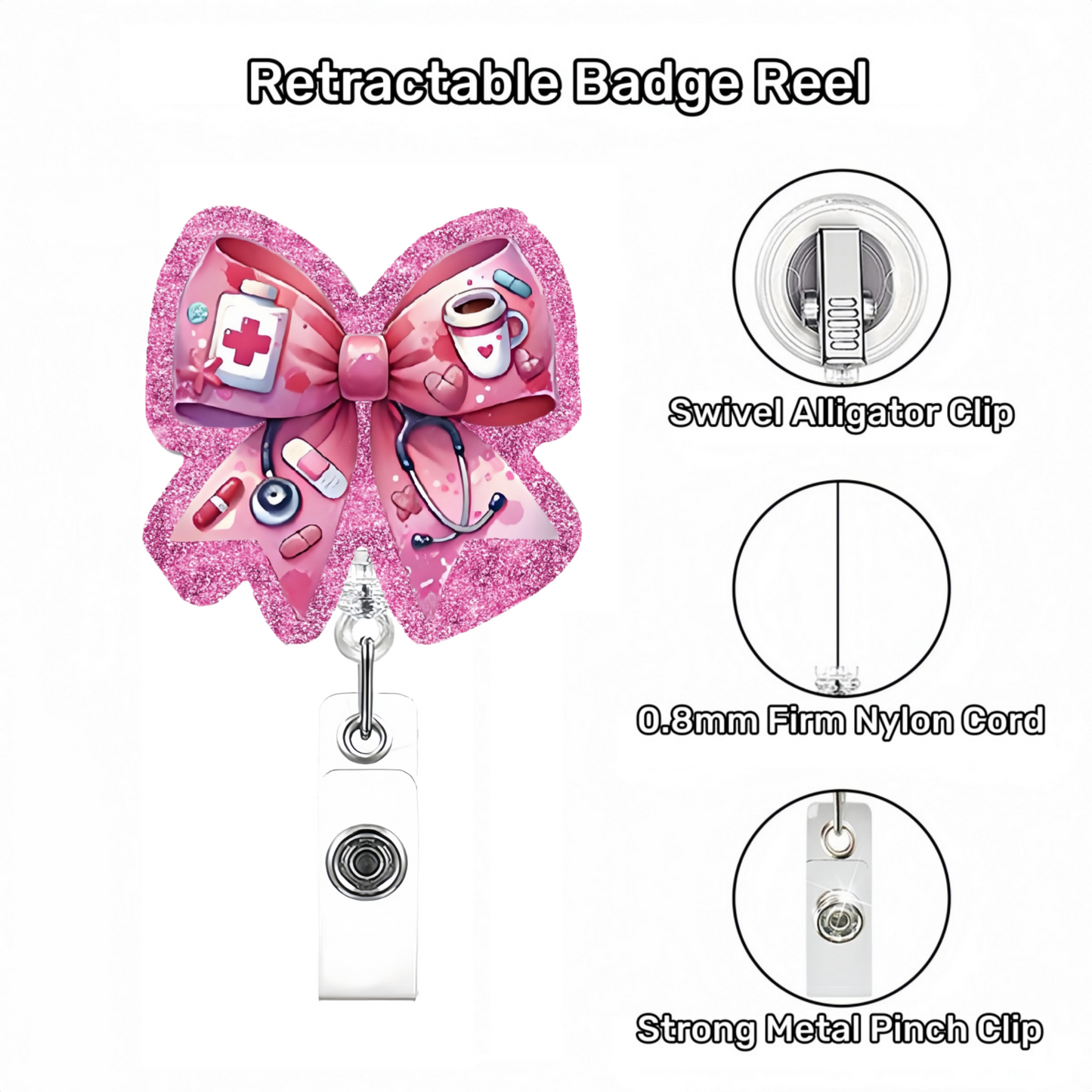 Acrylic Pink Medical Bow Badge Reel
