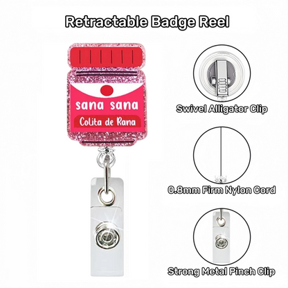 Acrylic Pink Glitter Bottle  SaSa Badge Reel