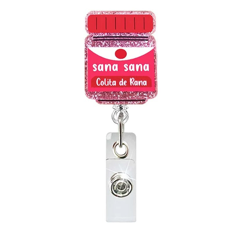 Acrylic Pink Glitter Bottle  SaSa Badge Reel