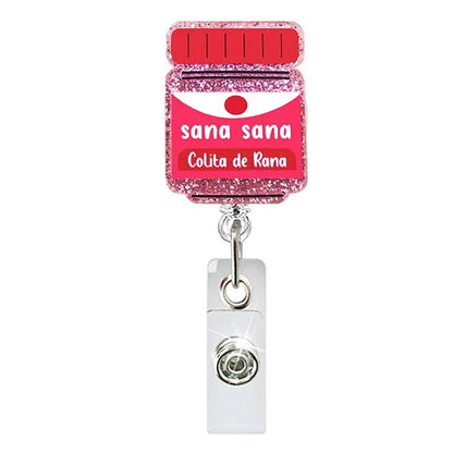 Acrylic Pink Glitter Bottle  SaSa Badge Reel