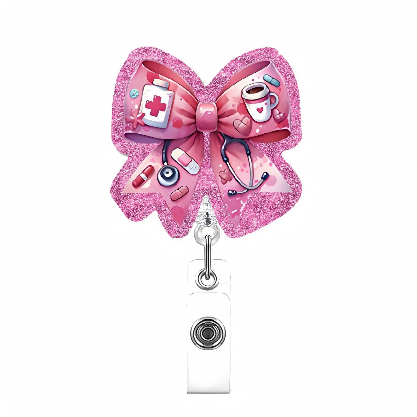 Acrylic Pink Medical Bow Badge Reel