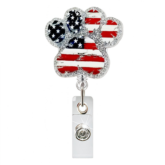 Acrylic Paw-shaped American Flag Badge Reel