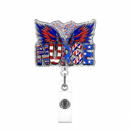 Acrylic America Theme Nurse with Wings Badge Reel