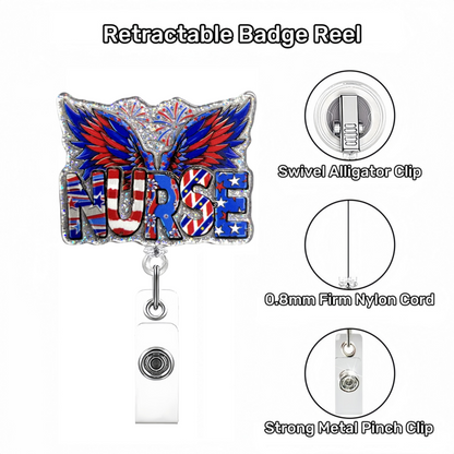 Acrylic America Theme Nurse with Wings Badge Reel