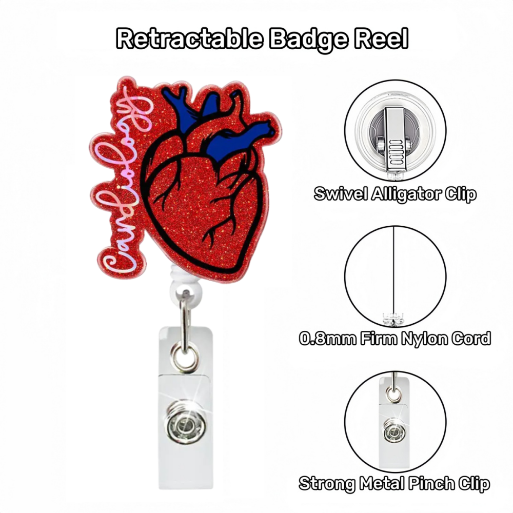 Acrylic Red-Blue Blood Heart Badge Reel