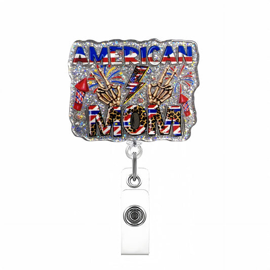 Acrylic AMERICAN MOM Badge Reel