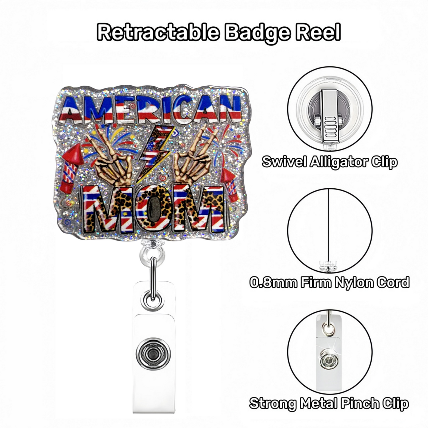 Acrylic AMERICAN MOM Badge Reel