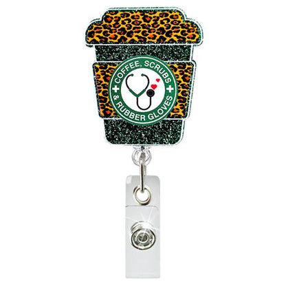 Acrylic Green Leopard Print Coffee Cup Badge Reel