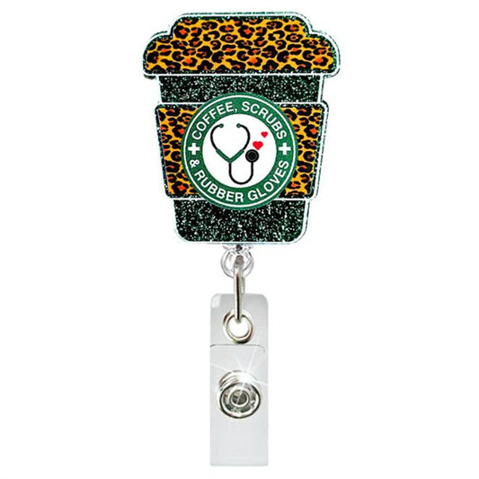 Acrylic Green Leopard Print Coffee Cup Badge Reel