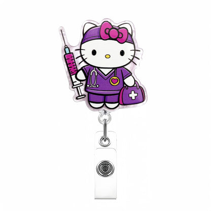 Acrylic Purple Injection Cat Nurse Badge Reel
