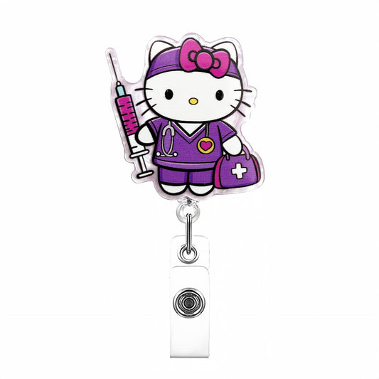 Acrylic Purple Injection Cat Nurse Badge Reel