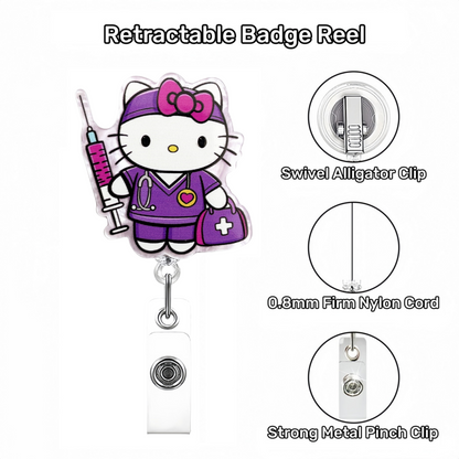 Acrylic Purple Injection Cat Nurse Badge Reel