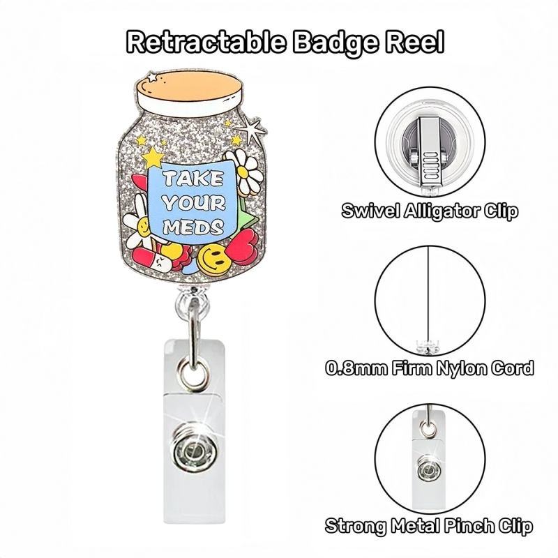 Acrylic Silver Glitter Daisy Bottle Badge Reel