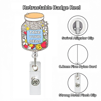 Acrylic Silver Glitter Daisy Bottle Badge Reel