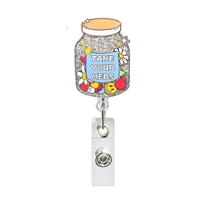 Acrylic Silver Glitter Daisy Bottle Badge Reel